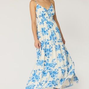 Francesca's Blue and Cream Floral Print Maxi Dress - Brand New!